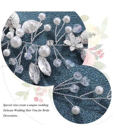 Handcess Leaves Bride Wedding Headband Silver Pearls Crystal Headpieces Rhinestone Bridal Hair Accessories for Bride and Bridesmaids - Buy Online on SooperMarket.com