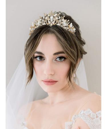 SWEETV Jeweled Metal Princess Tiara Queen Crown for Bride - Bridal Headpieces for Wedding, Quinceanera, Prom - Gold/Clear - Buy Online on SooperMarket.com