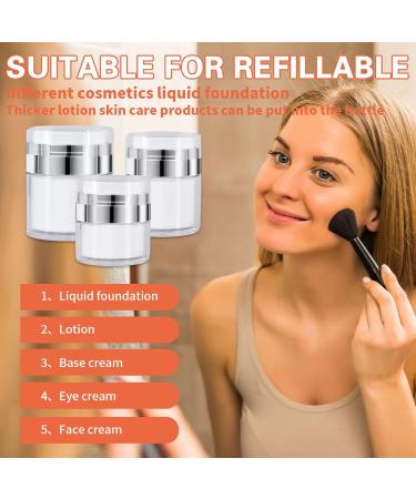 3Pcs Portable Airless Pump Cosmetic Containers - 15ml, 30ml, 50ml Sizes - Refillable Travel Bottles for Lotions, Creams, Makeup - Buy Online on SooperMarket.com