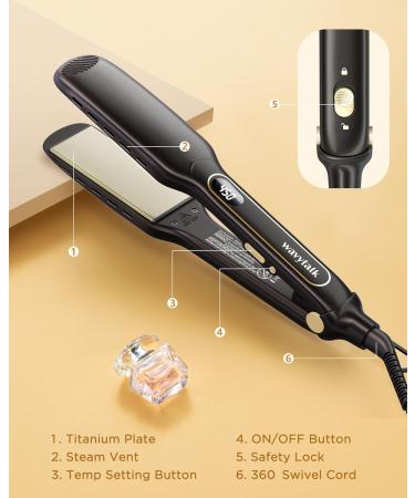 Wavytalk Wet to Straight Titanium Flat Iron - 1.7 Inch Professional Straightener with Dual Voltage & 50% More Protection - Black - Buy Online on SooperMarket.com