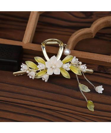 Butterfly Flower Hair Barrettes Vintage French Pearl Ginkgo Leaf Tassels Claws Floral Hair Clips Accessories for Women Girls (Style B) - Buy Online on SooperMarket.com