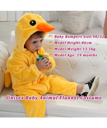 Doladola Unisex Baby Romper Jumpsuit | Hooded Cartoon Sleepsuit | Yellow Duck | 12-18 Months - Buy Online on SooperMarket.com