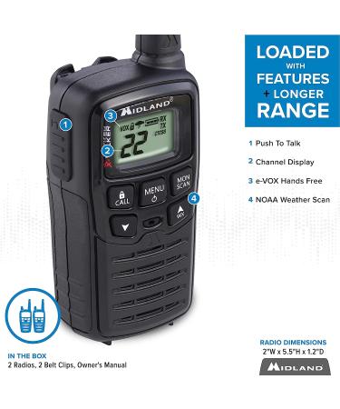 Midland T10 X-TALKER Two Way Radios - 22 Channel FRS Walkie Talkies with Extended Range, 38 Privacy Codes & NOAA Weather Alert - Black (2 Pack) - Buy Online on SooperMarket.com