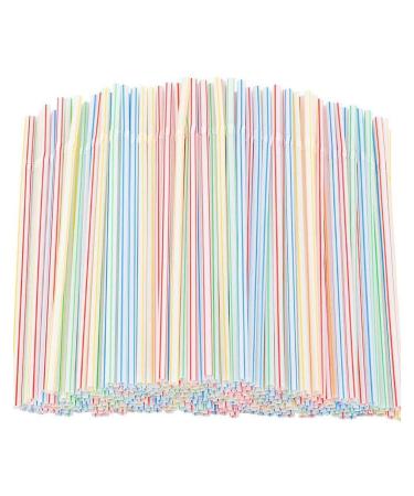 RETYLY 1500 Pcs Flexible Plastic Straws Striped Multi Colored Disposable Straw 8 inch Long