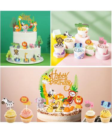 16-Piece Jungle Safari Cake Decorations for 2nd Birthday - Forest Animals & Happy Birthday Topper for Girls - Buy Online on SooperMarket.com