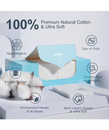 SHINO Multi-Purpose Cotton Pads - 100% Cotton Biodegradable Makeup Remover for Sensitive Skin - 4-Layer Chemical-Free Face Pads - International Shipping Available - Buy Online on SooperMarket.com
