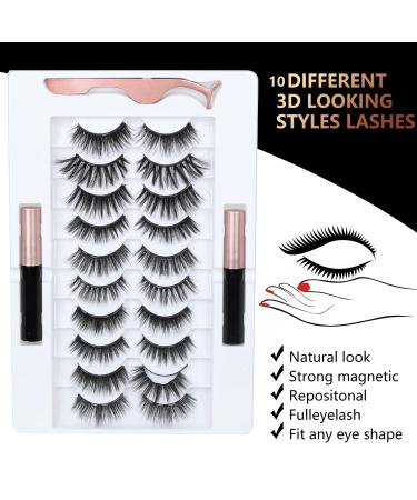 BILEYCHA Upgrade 3D Natural Magnetic Eyelashes Kit - 10 Pairs, 2 Magnetic Eyeliners included, Glue-free Application - Buy Online on SooperMarket.com