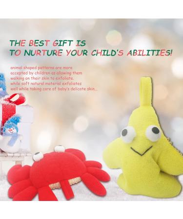 Bleu Bath 2 Pack Animal Body Scrubber Natural Linen Shower Balls for Kids - Gentle Exfoliating Bath Sponge Loofah Pouf - Yellow Starfish Red Crab Design - Buy Online on SooperMarket.com
