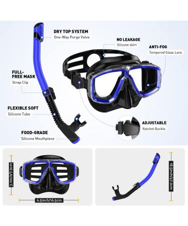 Adults Snorkeling Set with Dry Top Snorkel, Flippers, Mask, and Gear Bag - Blue-Black - Large-X-Large - Buy Online on SooperMarket.com