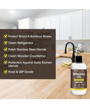 AZEN 16oz Food Grade Mineral Oil for Cutting Boards - Protect & Restore Wood with Brush - Buy Online on SooperMarket.com