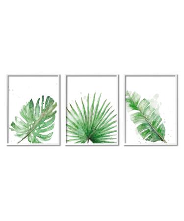 Stupell Industries Green Leaves Modern Tropical Palm Fans White Framed Wall Art White Framed Green