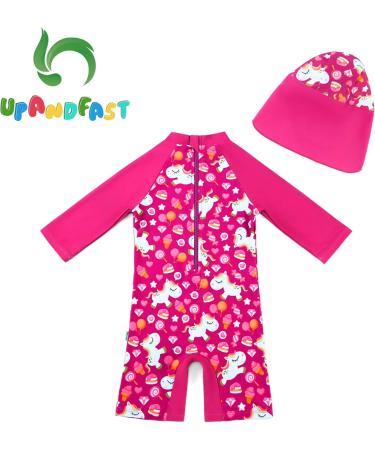 UPF 50+ Sun Protection Baby Girl One Piece Swimwear Suit with Sun Hat - 3-6 Months Rose - Buy Online on SooperMarket.com