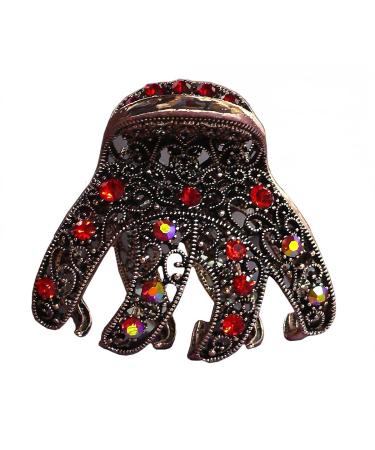 JCGY Claw Clip Metal Hair Claw Antique Bronze Trim Sparkly red Crystals YY86410Red Red/bronze trim