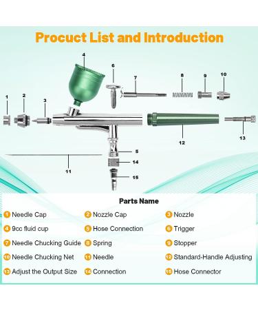 Tplook Upgraded 37PSI Airbrush Kit - Dual-Action Multi-Function 5-Stage Pressure Adjustment - Automatic Stop Compressor for Makeup, Painting, Tattoo, Cake Decorating - Green - Buy Online on SooperMarket.com