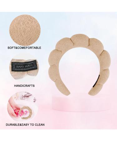 Spa Headband for Women- Bubble Skincare Headband with Wristbands- Terry Cloth, Soft Puffy Design- Black & Light Brown- Ideal for Face Washing and Makeup- Gift Idea - Buy Online on SooperMarket.com