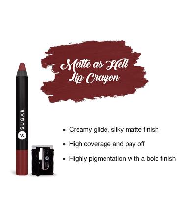 SUGAR Matte As Hell Crayon Lipstick - 15 Stephanie Plum | Plum Mauve Shade with Sharpener | Highly Pigmented, Creamy Texture, Long Lasting - Buy Online on SooperMarket.com