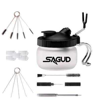 SAGUD 19 Piece Airbrush Cleaning Kit  Glass Airbrush Cleaning Pot with Holder  5 Cleaning Brushes  5 Cleaning Needles  1 Washing Needle  1 Repair Tool  Air Brush Protection Covers.