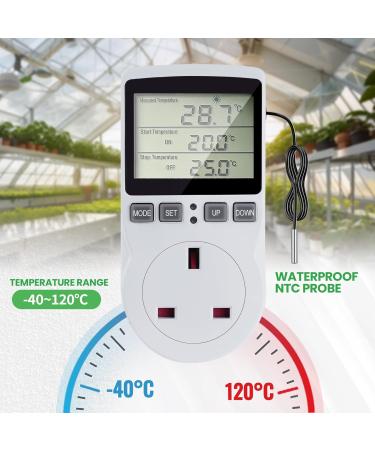 Bonlux Plug In Digital Thermostat Temperature Control Heating and Cooling Reptile Thermostat Timer Plug Socket UK Digital Temperature Thermostat for Greenhouse Refrigerator Homebrew Aquarium - Buy Online on SooperMarket.com