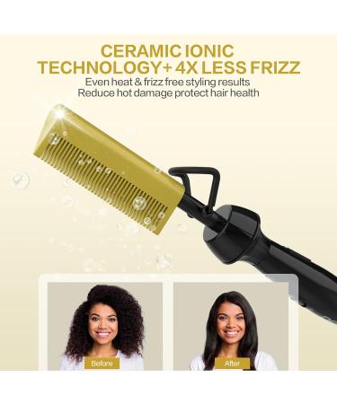 DAN Mini Electric Hot Comb for Wigs & Afro Hair - Anti-Scald Straightening Comb | Ceramic Dual Voltage Hot Comb Hair Straightener in Gold - Buy Online on SooperMarket.com
