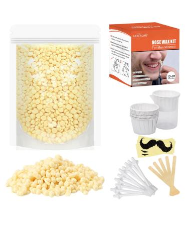 Nose Wax Kit for Men and Women  ANREACHO Nose Hair Waxing Kit for Men  100g Nose Hair Wax with 20 Applicators 10 sticks  Ear Hair Removal for Men at Home Safe Easy Quick & Painless (15-20 Times Usage)