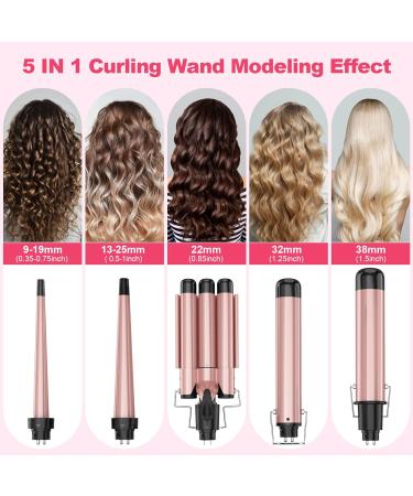 Buy Wand Curling Iron Set - Interchangeable Triple Barrel Curler & Waver - Rose Gold Hair Styler Tool for Perfect Curls | International Shipping Available - Buy Online on SooperMarket.com