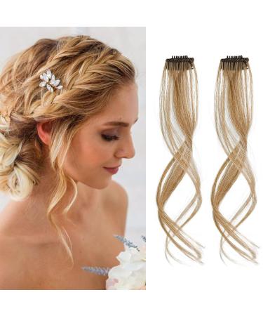 REECHO Long Side Air Bangs, Wavy Curly Clip in Bangs Front Side Bangs for Women Daily Use 2 PCS Set Long Temples-Golden Blonde with Highlights
