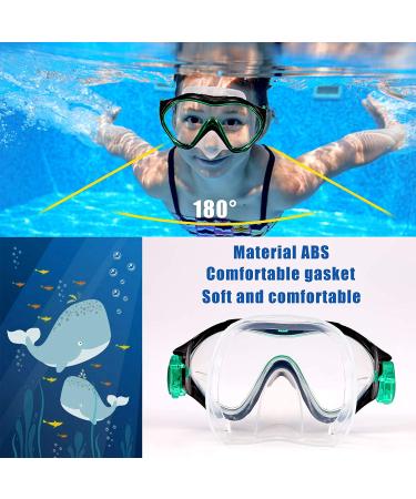 Kids Swim Mask with Nose Cover | Snorkel Diving Mask for Scuba Snorkeling | Anti-Fog Lens | Waterproof Socket | 180 View Angle | Black/Green - Buy Online on SooperMarket.com