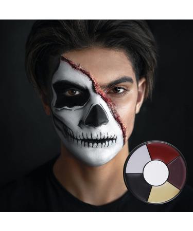 Clown White Black Face Body Makeup 6 Colors Wheel for Special Effects | Halloween Zombie Makeup Kit with Sponge | Non Toxic Professional Palettes - Buy Online on SooperMarket.com