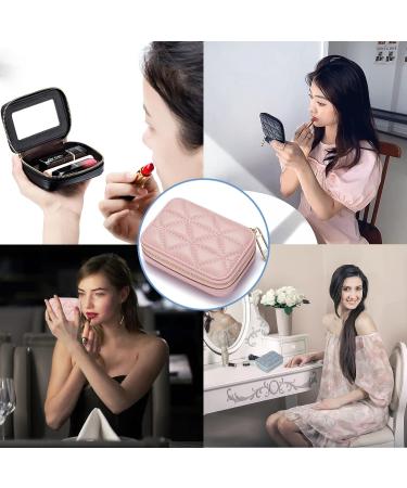 Female Travel Lipstick Case with Mirror - Pink Leather Makeup Bag for Women's Toiletries, Daily Touch-ups & Cosmetic Storage - Buy Online on SooperMarket.com