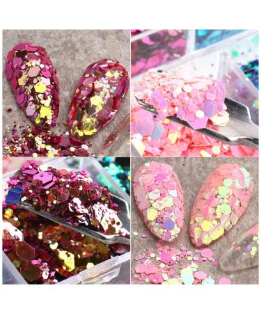 Holographic Nail Art Glitter Flakes - 12 Grids | Hexagon Sequins for Manicure Decoration - Buy Online on SooperMarket.com