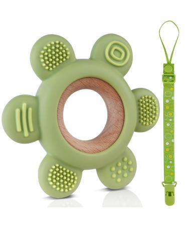 Vicloon Baby Teething Toys Sensory chew Toys for Baby BPA Free Silicone Teether Chew Toy Easy to Hold and Clean Up Rudder Teething Toy Silicone chewlery for Boys&Girls(Green)