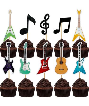 Mulukaya 30Pcs Guitar Cupcake Toppers Music Notes Treat Cake Picks for Guitar Rock Birthday Party Decorations Supplies