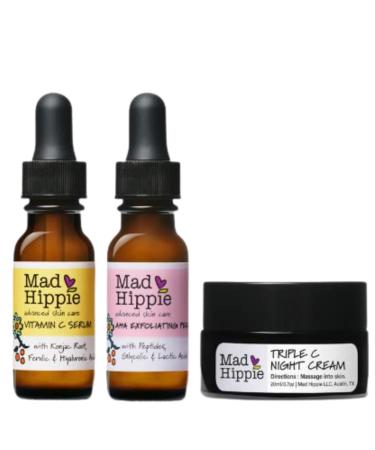 Mad Hippie Skin Brightening Kit  Daily Skincare Routine with Triple C Night Cream  AHA Exfoliating Peel  and Vitamin C Serum