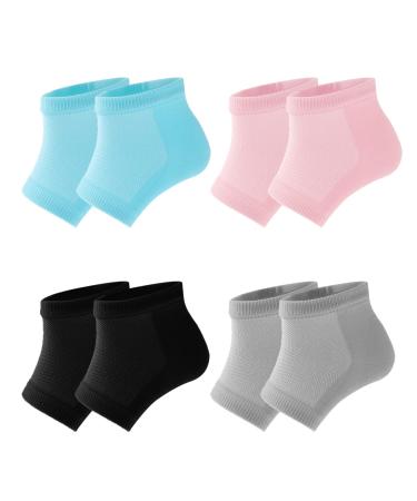 Sibba 4 Pairs Moisturizing Gel Heel Socks Cracked Heel Gel Lined Infused Toeless Spa Socks for Women Soft Cotton Silicone Ventilate Heel Sleeves Open Toe Foot Care Treatment Overnight (Multicolor) 4 Pairs Black+Pink+Gray+Green 4.0
