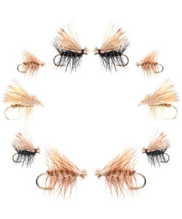 The Fly Fishing Place Basics Collection - Elk Hair Caddis Dry Fly Assortment - 10 Dry Fishing Flies - 5 Patterns - Hook Sizes 12, 14, 16, 18