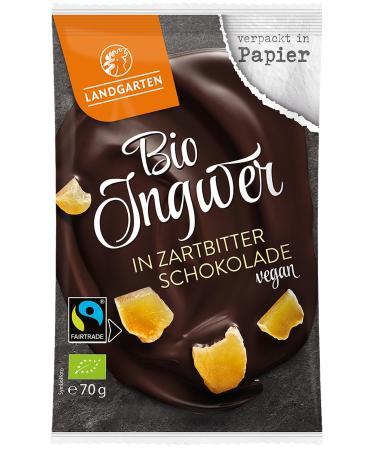 Landgarten | Vegan organic ginger in dark chocolate | 1 pack (70 g) Ginger in dark chocolate 70 g (1 pack)