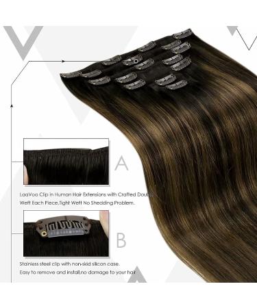 Laavoo Brown Balayage Clip In Extensions - Remy Human Hair Ombre Dark to Light Brown 10pcs 40cm Thick Real Hair #2/8/2 - Buy Online on SooperMarket.com