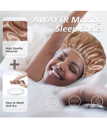 Satin Bonnet Silk Sleeping Cap - Reversible Large Hair Wrap for Curly Hair - Women/Girls Champagne+Coffee - Buy Online on SooperMarket.com