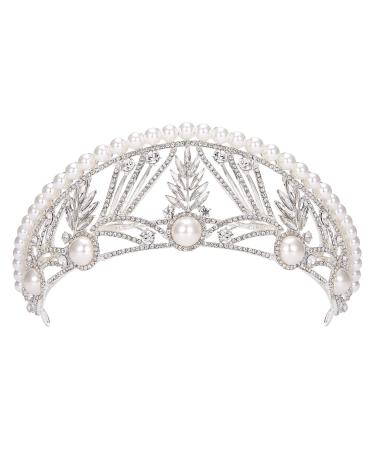 SWEETV Arabella Tiara Tiaras and Crowns for Women  Pearl Wedding Tiara for Bride  Baroque Queen Crown  Rhinestone Hair Accessories for Birthday Quinceanera Pageant Prom Silver