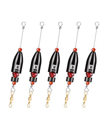 Booms Fishing CRR Carolina Ready Rigs for Bass Fishing Saltwater, 5pcs Brass Pre Rigged Carolina Rigs Kit, Fishing Weights Bullet Weights Carolina Keeper, 4 Sizes 1/4oz 1/2oz 3/4oz 1oz Black_1/2oz_5pack