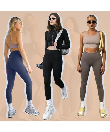 Actinput High Waist Leggings for Women - Opaque Black Sports Yoga Pants | Long Elastic Running & Training Trousers (L-XL) - Buy Online on SooperMarket.com