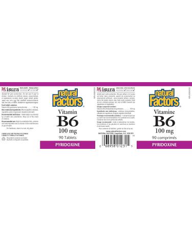 B-6 Pyridoxine Hcl 250mg (90Tablets) Brand: Natural Factors - Buy Online on SooperMarket.com
