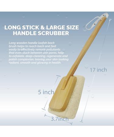 Bleu Bath 2 Pack Exfoliating Loofah Back Brush - 100% Natural Organic Luffa, Long Wooden Handle, for Men, Women, Sensitive Skin - Buy Online on SooperMarket.com