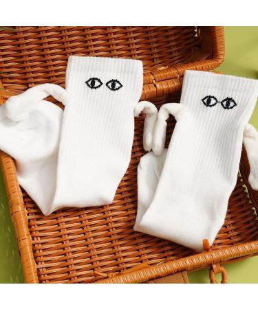 Novelty Magnetic Suction 3D Doll Couple Socks | Funny Holding Hands Design | Breathable Cotton | 1 Pair White - Buy Online on SooperMarket.com