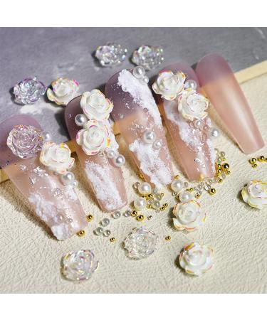 Heart Nail Rhinestones Nail Ornament White Auroras Transparent Illusions Three Dimensionals Resin Rose Ornament Short Clear Press on Nails 1 count (Pack of 1) GD1 - Buy Online on SooperMarket.com