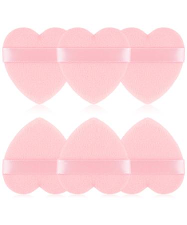 Triangle Powder Puff 6 Pcs Face Powder Puff Heart Makeup Puff Velour Soft Puffs Dry Wet Setting MIni Beauty Tool Reusable Puff Cottons With Strap For Setting Contouring Eyes (Pink)