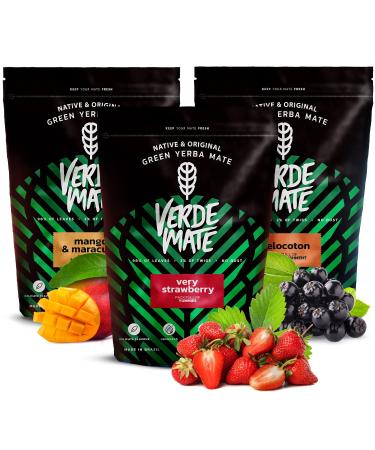 Fruity yerba mate set | Yerba mate with fruits | Verde Mate Green Mango & Maracuya Melocoton Very Strawberry | Brazilian yerba mate green | Mild taste | Natural coffeine | Yerba mate tea | 3x500g