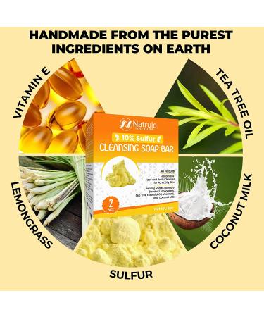 10% Sulfur Soap Cleansing Bar for Acne, Oily Skin - Natural Face & Body Cleanser with Lemongrass, Tea Tree Oil, Vitamin E - 2 Pack USA Made - Buy Online on SooperMarket.com