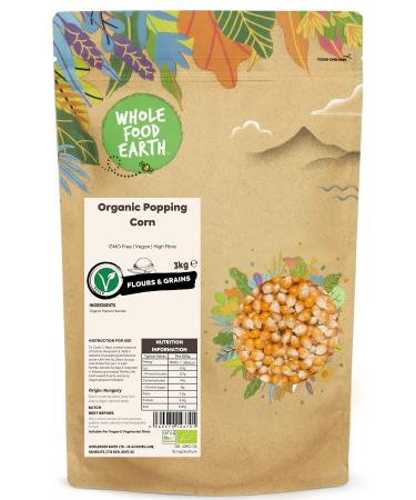 Wholefood Earth Organic Popping Corn 3kg | GMO Free | Vegan | High Fibre | Certified Organic Salted 3.00 kg (Pack of 1)