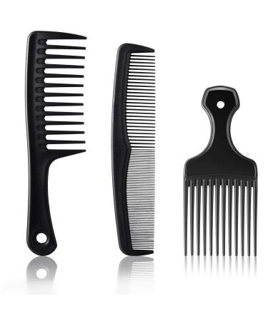 3 Pieces Wide-Tooth Comb Detangling Shower Comb Set, Wide-Tooth Comb, Pick Comb, All Purpose Comb, Anti-Static Comb Afro Hair Carbon Fiber Pick Barber Brush Tool for Beard Long Thick Curly Afro Hair